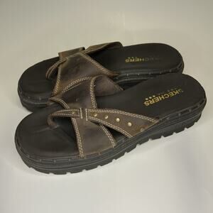 Vtg Y2k Skechers Sandals Chunky Platform Brown Leather Womens Size 8